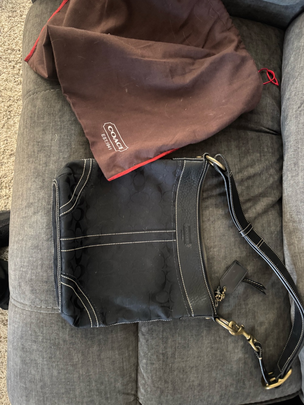 Coach Black Signature Canvas & Leather shoulder Bag